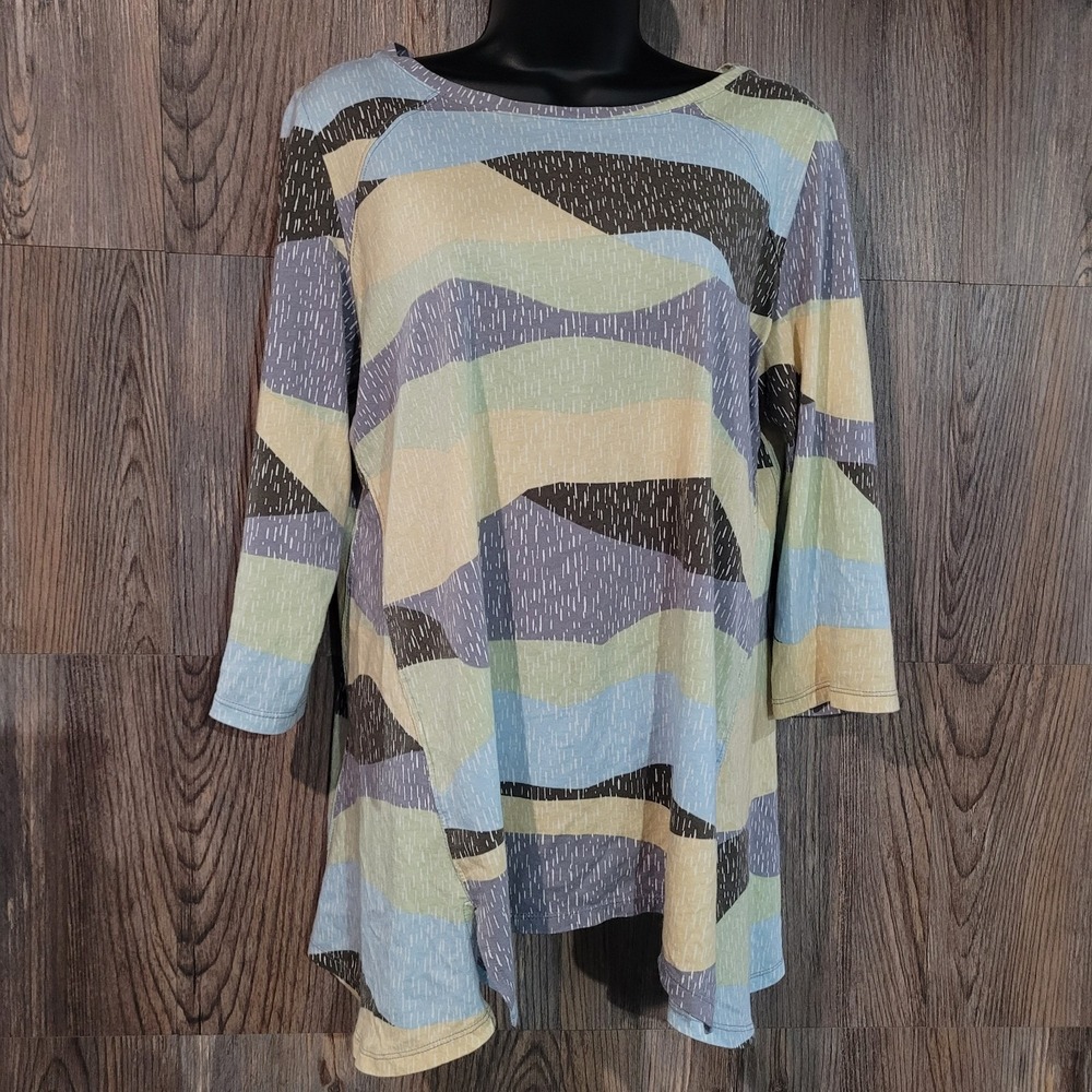 LOGO by Lori Goldstein Shirt Size M Multicolor Artsy Abstract Casual 3/4 Sleeve